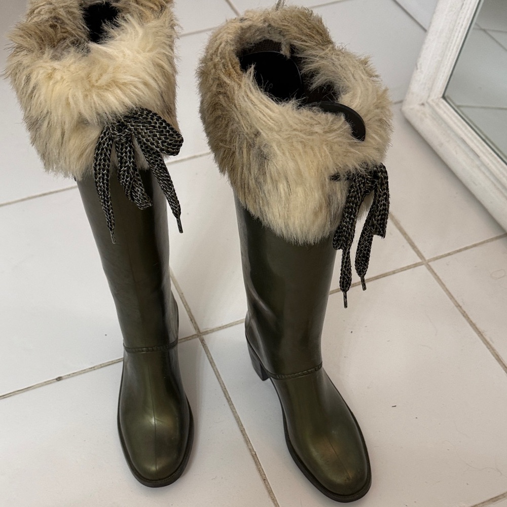 Marc Jacobs Khaki Fur-Trimmed Women's Boots - Picture 2 of 4